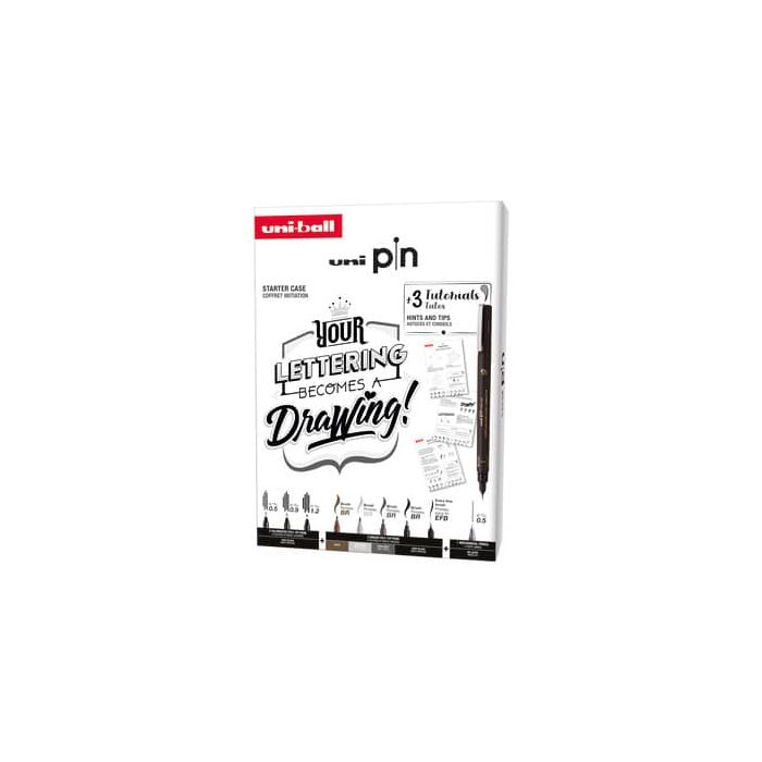 Fineliner Pin Lettering starter kit Uni Mitsubishi - conf. 9 pz - elementi assortiti - M PIN 8P 2 main product photo