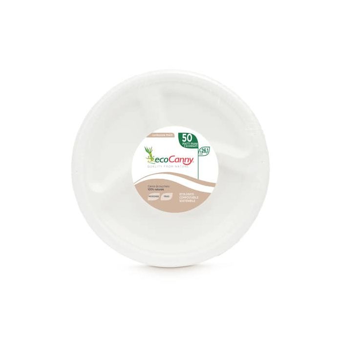 Piatti a 3 scomparti bio-compostabili ecoCanny Party bianco Ø261x28 mm conf. 50 pz - ECO007CA main product photo
