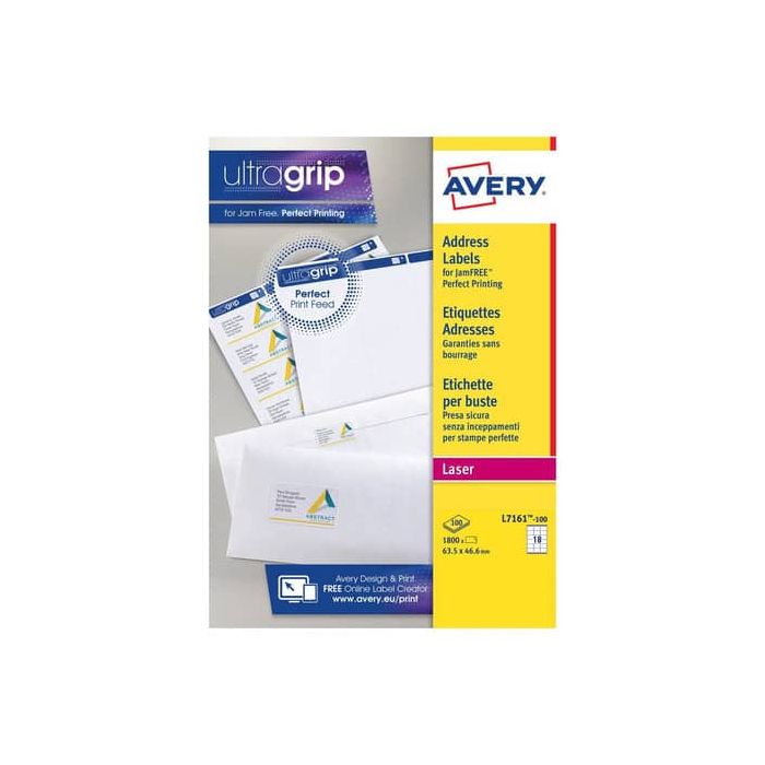 Etichette bianche per indirizzi AVERY Ultragrip™ 63,5x46,6 100 fogli - L7161-100 main product photo