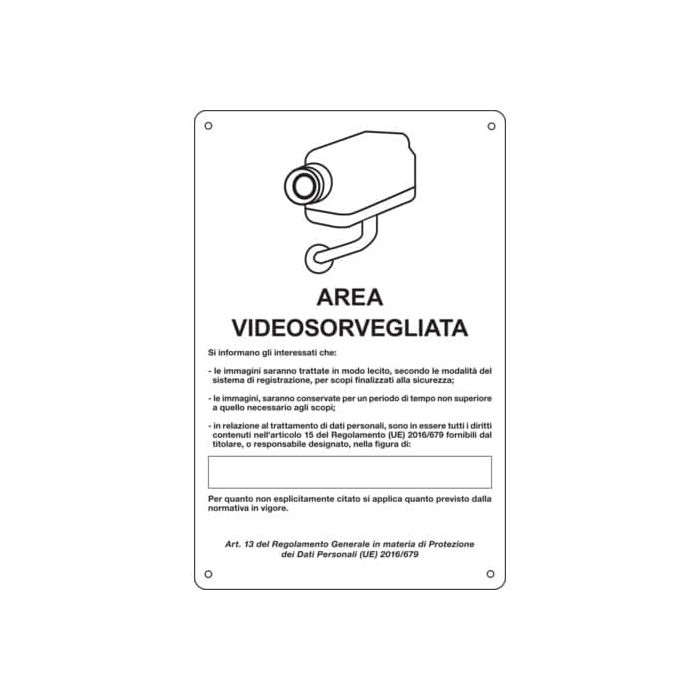 Cartello area video 20x30 cm Immagine bianca Cartelli Segnalatori ''Area sottoposta a videosorveglianza'' - 33328 main product photo