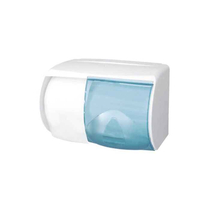 Distributore di carta igienica doppio rotolo QTS 175 mm con capacità massima Ø 13 cm bianco con vetrino blu - IN-TOD/WS main product photo