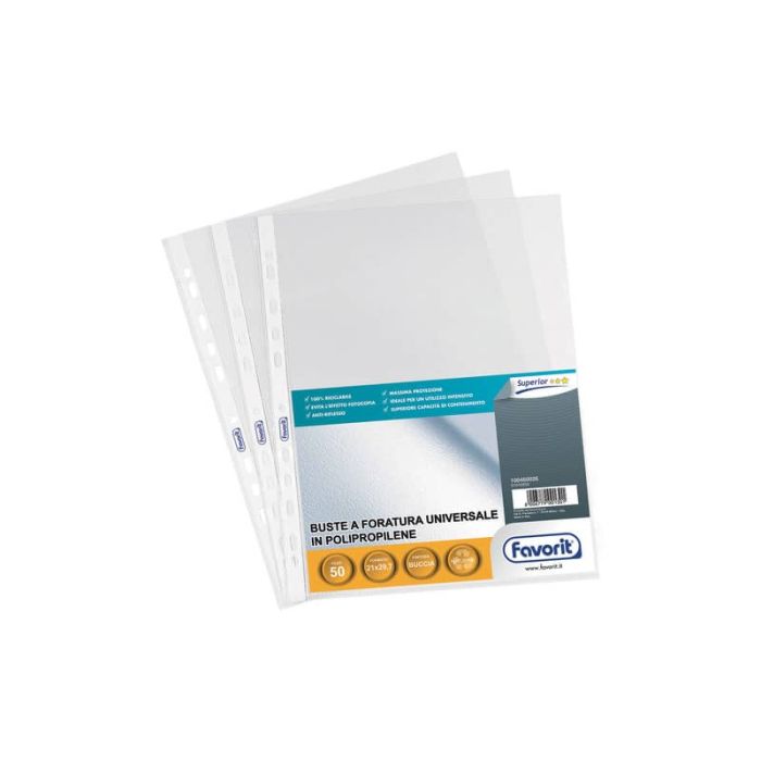 Buste trasp. a foratura universale FAVORIT buccia d'arancia superior 21x29,7 cm conf. da 50 - 100460026 main product photo