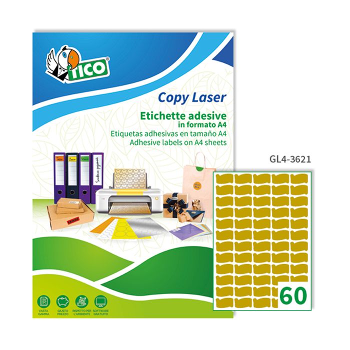 Etichetta adesiva GL4 ovale oro satinata 100fg A4 36x21mm (60et/fg) Tico main product photo