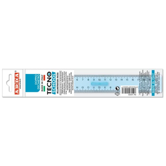 Doppio decimetro ARDA Linea Tecnoschool polistirolo termoresistente azzurro trasparente 20 cm - 403SS main product photo