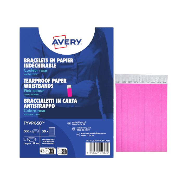 Braccialetti identificativi in Tyvek Avery resistenti all'acqua - conf. 500 pz - rosa fluo - TYVPK-50 main product photo