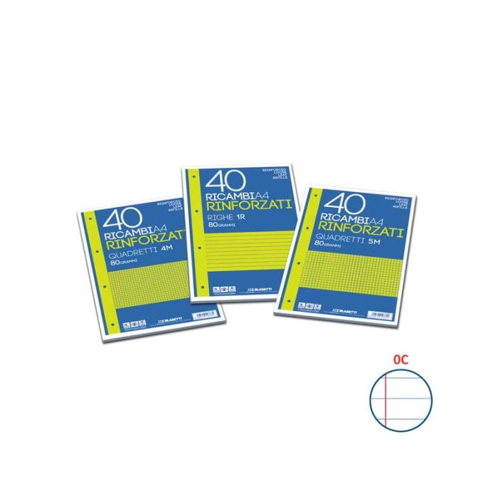 Ricambi rinforzati Blasetti in carta bianca usomano con 4 fori rinforzati in plastica 80 g/m² A4 C conf.40 - 2332 main product photo