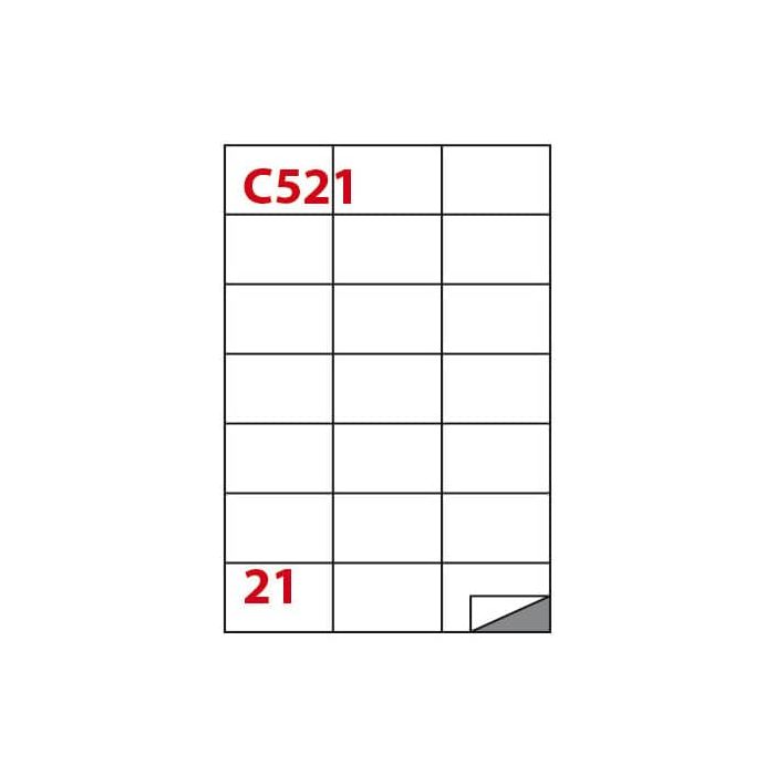 Etichette bianche permanenti Copiatabu C521 laser/inkjet - 21 et./foglio - conf. 100 fogli Markin 70x42,43 mm main product photo