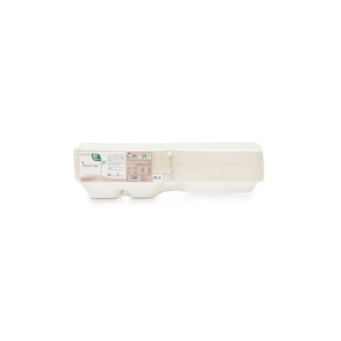 Box 3 scomparti bio-compostabili ecoCanny Take Away bianco 200x200x70 mm conf. 50 pz - ECOHB08TRIS main product photo