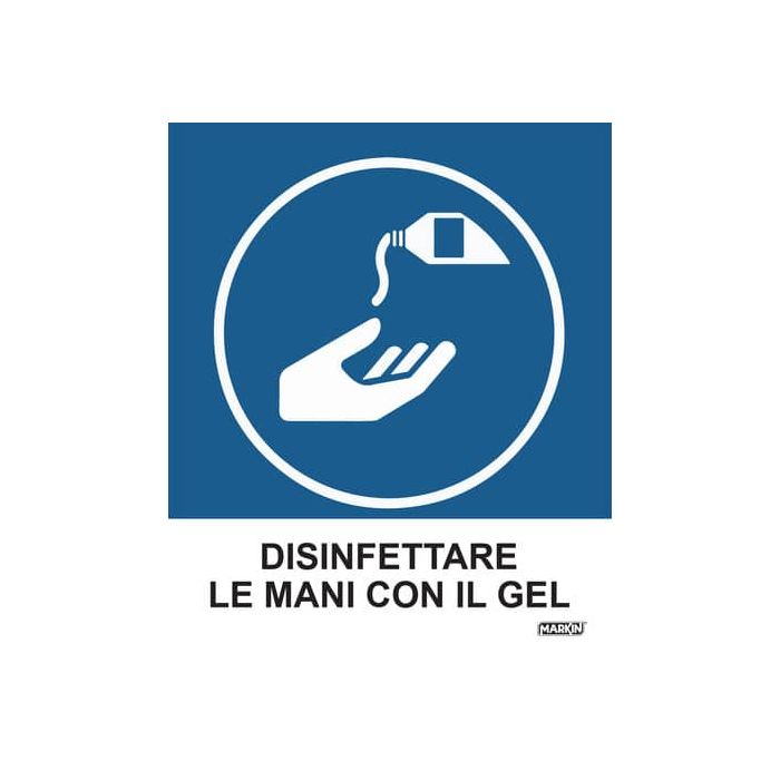 Adesivo segnaletico Markin "Disinfettare le mani con il gel" in LWM - 12,5x15,2 cm - Conf. 2 pezzi - X110COV-5 main product photo