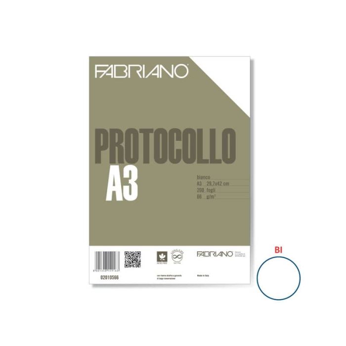 Fogli protocollo Fabriano PROTOCOLLO bianco 66 g/m² 29,7x42 cm senza rigatura conf. da 200 fogli - 02010566 main product photo