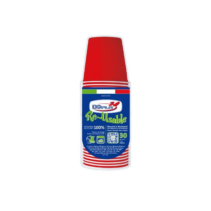 Bicchieri rosso in polistirene conf. 30 pz Dopla Reusable 230 ml 22627 main product photo