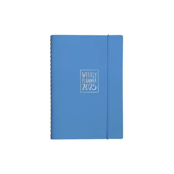 Agenda settimanale Biembi 2025 azzurro spiralata con copertina in cuoio rigenerato 9x14 cm - BNZ265C64-A main product photo