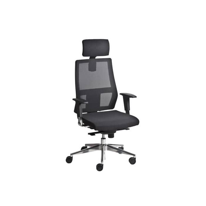 Poltrona semi-direzionale Seditaly Unica Syncro tessuto ignifugo nero braccioli regolabili e poggiatesta - UCGPS11EGB833 main product photo