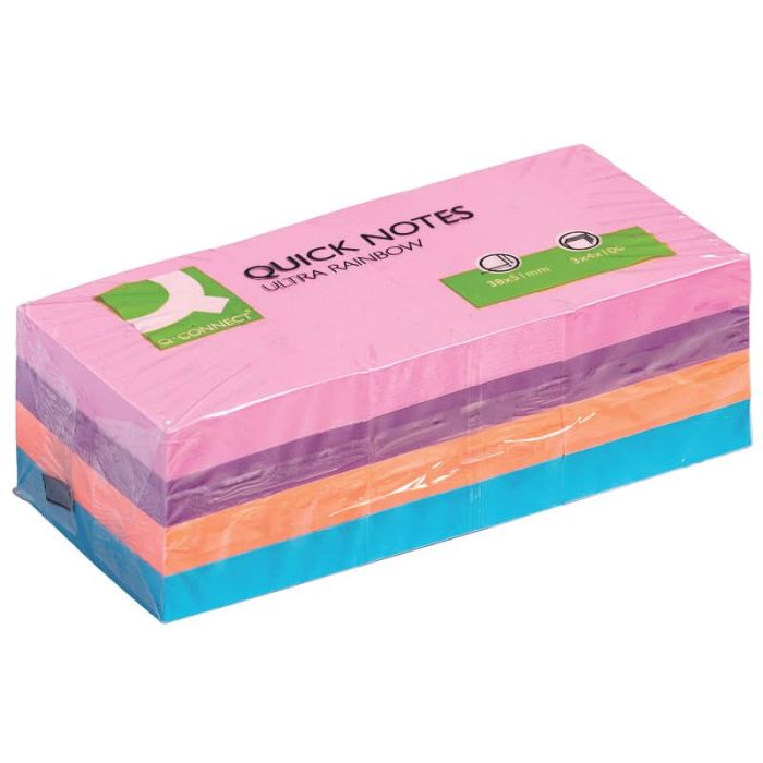 Foglietti riposizionabili Q-Connect 70 g/m² assortiti ultra 38x51 mm 12 blocchetti da 100 ff - KF02516 main product photo