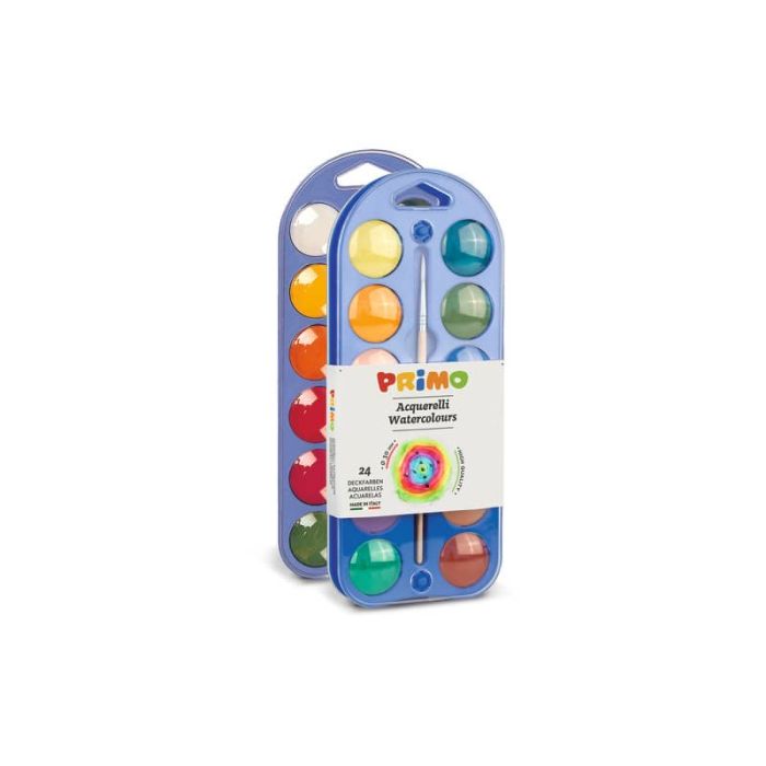 Acquerelli Ø 30 mm Primo - scatola da 24+1 pennello - con coperchio tavolozza assortiti - 108A24A main product photo