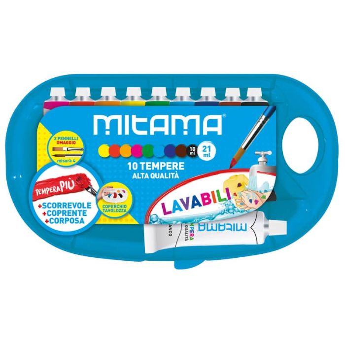 Tempera Mitama Più Superlavabile con tavolozza - 9 tubi da 10 ml assortiti + 1 tubo bianco 21 ml + 2 pennelli 61930 main product photo