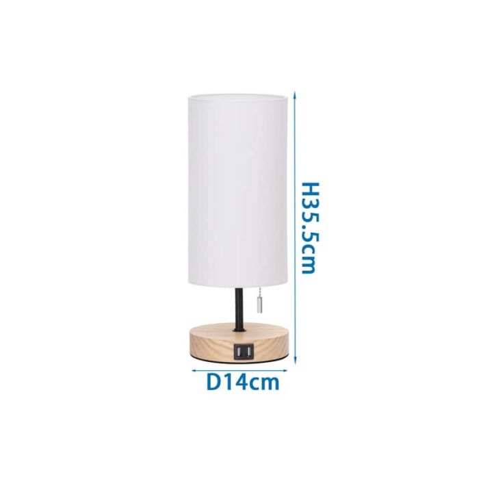 Lampada da tavolo doppia porta USB legno(E27) Aigostar bianca 218140 main product photo