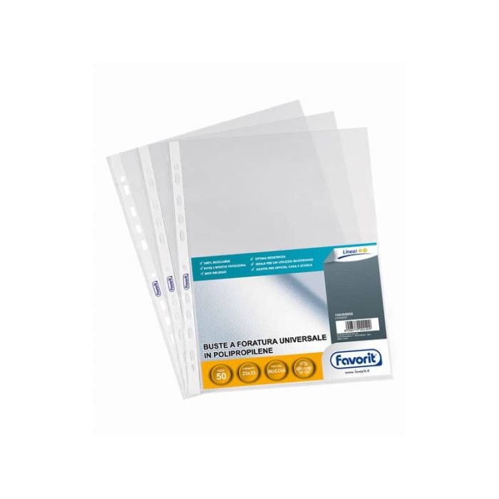 Buste trasp. a foratura universale FAVORIT buccia d'arancia linear 23x33 cm conf. da 50 - 100460066 main product photo