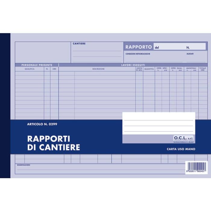 Blocco rapporti cantiere O.C.L. 50 fogli 0299N main product photo