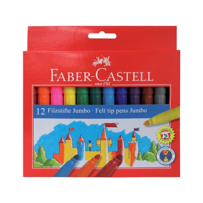 Pennarelli Faber-Castell CASTELLO Jumbo punta grossa 5 mm assortiti astuccio di cartone da 12 - 554312 main product photo