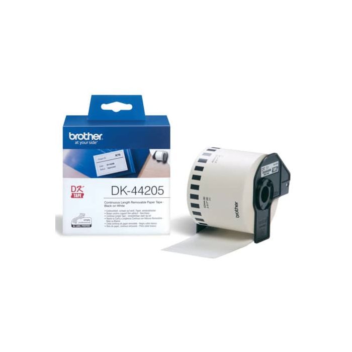 Nastro etichette Brother carta con adesivo rimovibile 62 mm x 30,48 m - nero su bianco - DK44205 main product photo