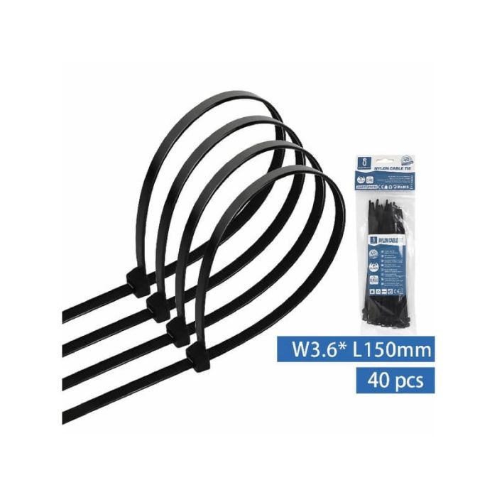 Fascette fermacavo in nylon 3,6x150 mm - conf. 40 pezzi - Aigostar nero 189273 main product photo