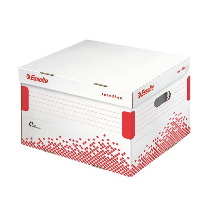 Scatola archivio Esselte SPEEDBOX con coperchio integrato bianco/rosso 36,4x26,3x43,3 cm - 623913 main product photo