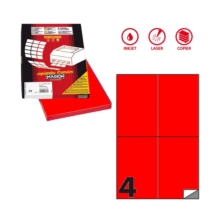 Etichetta adesiva C/519 rosso fluo 100fg A4 105x148mm (4et/fg) Markin main product photo