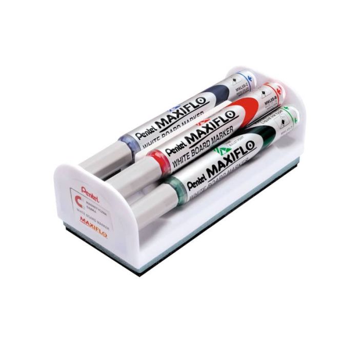 Set cancellino + 4 marcatori Pentel Maxiflo punta conica 4 mm - colori assortiti - MWL5S-4N main product photo