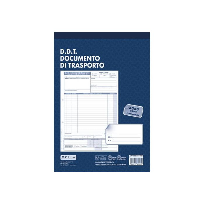 Blocco DDT Mittente/Destinatario/Vettore O.C.L. 33x3 copie 210x300 mm 0113 main product photo