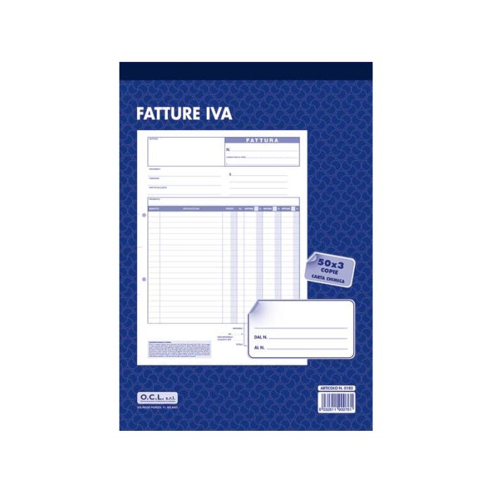 Blocco fatture IVA O.C.L. 21x30,5 cm 50x3 copie 0182 main product photo
