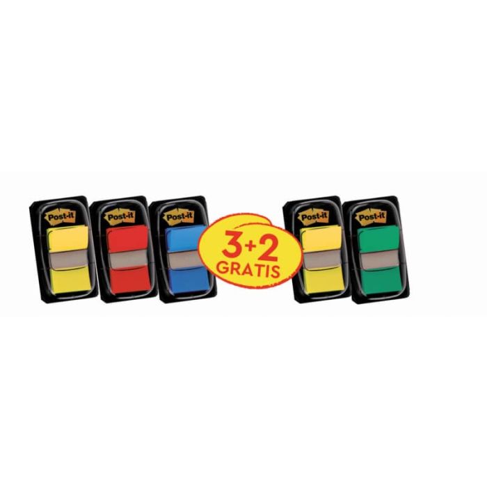 Post it index 680 con dispenser Value pack 3+2 Post-it® rosso, verde, giallo , blu - 680-3+2 main product photo