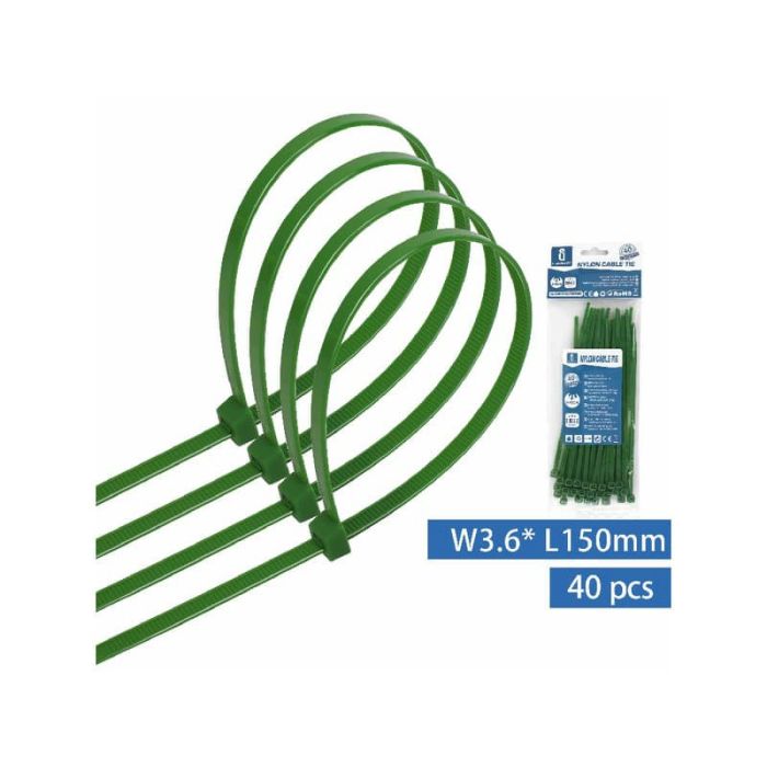 Fascette fermacavo in nylon 3,6x150 mm - conf. 40 pezzi - Aigostar verde 189280 main product photo