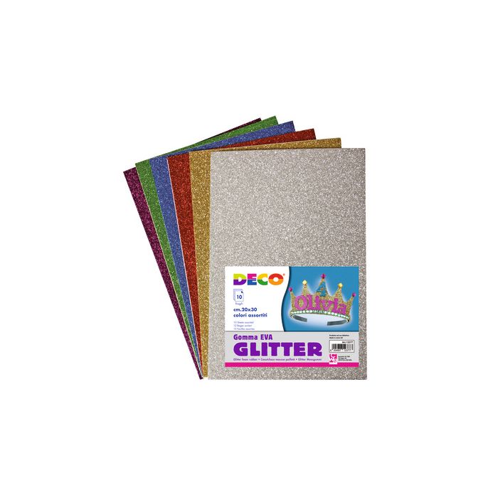Fogli di gomma Deco Crepp 20x30 cm - conf. 10 fogli in colori assortiti glitterati - 12377 main product photo
