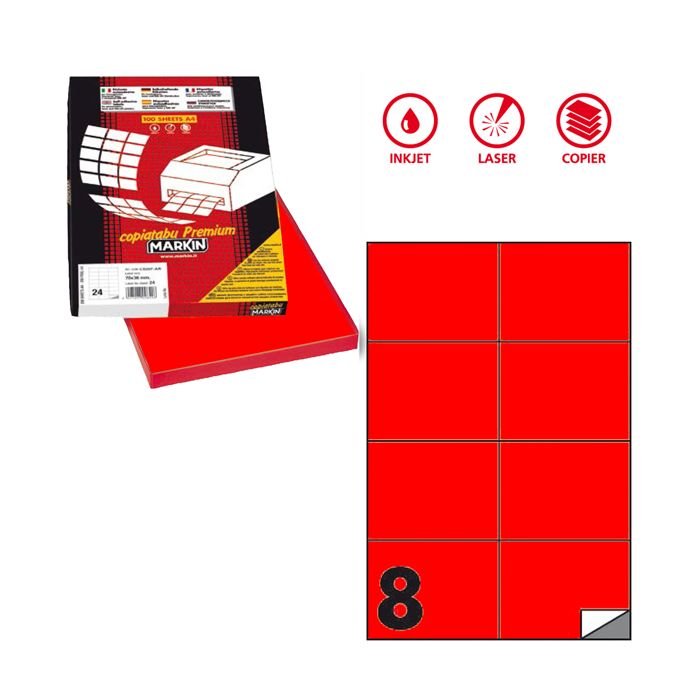 Etichetta adesiva C/512 rosso fluo 100fg A4 105x74mm (8et/fg) Markin main product photo