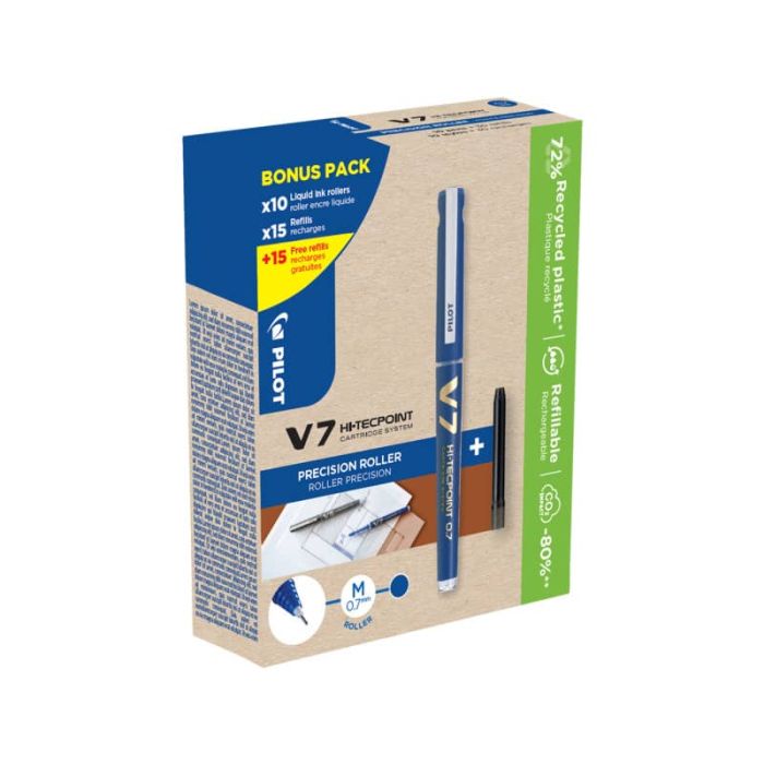 Roller Pilot Hi-Techpoint V7 Begreen 0,7 mm blu Green Pack 10 penne + 30 refill (15 omaggio) - 000028 main product photo