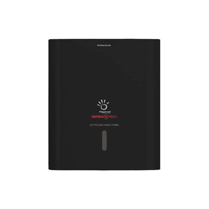 Dispenser antibatterico con adattatore Papernet Defend Tech per asciugamani piegati a C e Z nero - 33,6x30x14,5 cm main product photo
