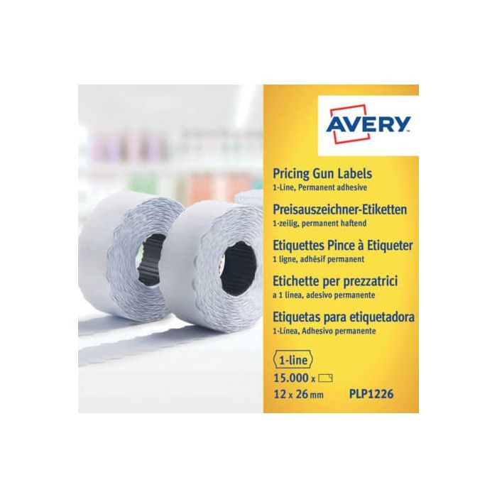 Etichette permanenti per prezzatrici 1 linea Avery 12x26 mm bianco - Conf. 10 rotoli da 1500 etichette - PLP1226 main product photo