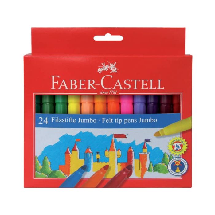 Pennarelli Faber-Castell CASTELLO Jumbo punta grossa 5 mm assortiti astuccio di cartone da 24 - 554324 main product photo