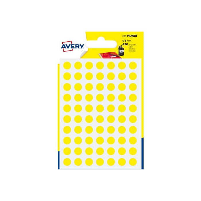 Etichette rotonde colorate AVERY giallo Ø 8 mm 7 fogli - PSA08J main product photo