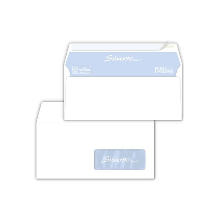 Buste con finestra Pigna Envelopes Silver90 Laser patella chiusa 110x230 mm bianco conf. 500 - 0220921 main product photo
