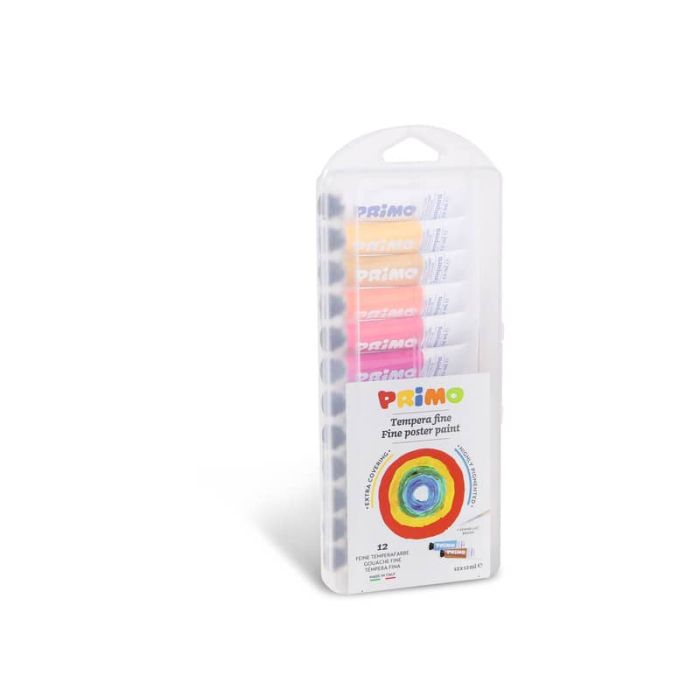Tempere 12 ml - scatola in polipropilene 12 tubetti + 1 pennello Primo assortiti 448T12AP main product photo