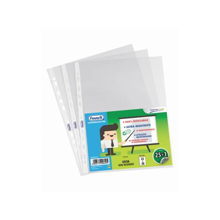 Buste trasp. a foratura universale FAVORIT liscia superior 22x30 cm conf. da 25+1 - 100460121 main product photo