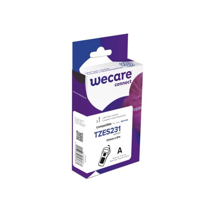 Nastro compatibile Brother laminato con adesivo resistente 12 mm x 8 mt Wecare nero/bianco - K80018W4 main product photo