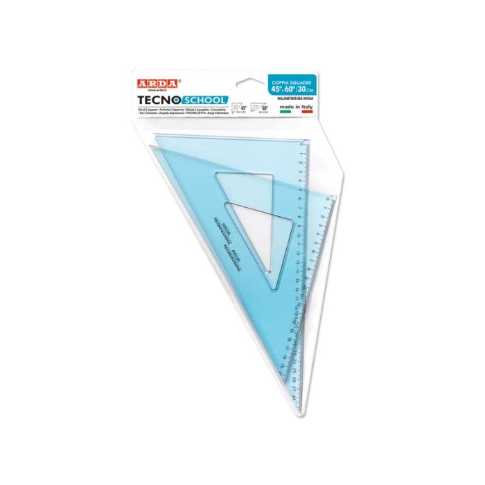 Coppia squadre ARDA Linea Tecnoschool plastica azzurro trasparente Formato 45° e 60° 30 cm Conf. 2 pezzi - 60330SS main product photo