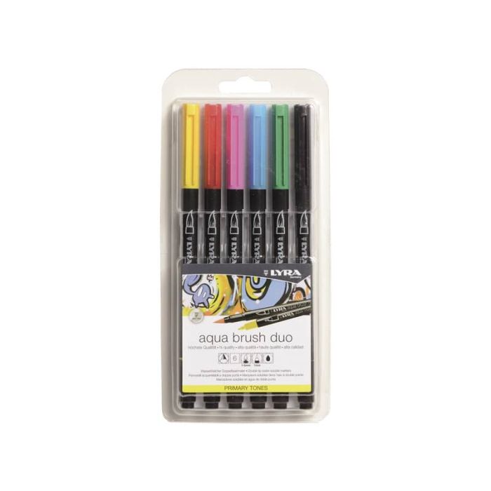 Pennarelli aqua duo brush primary set 6 pezzi- Lyra main product photo