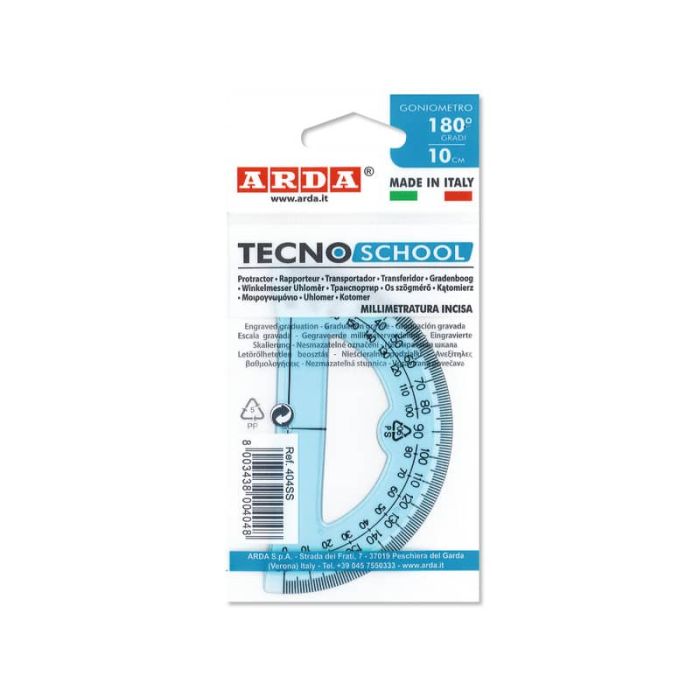 Goniometro ARDA Linea Tecnoschool polistirolo termoresistente azzurro trasparente 180° 10 cm - 404SS main product photo