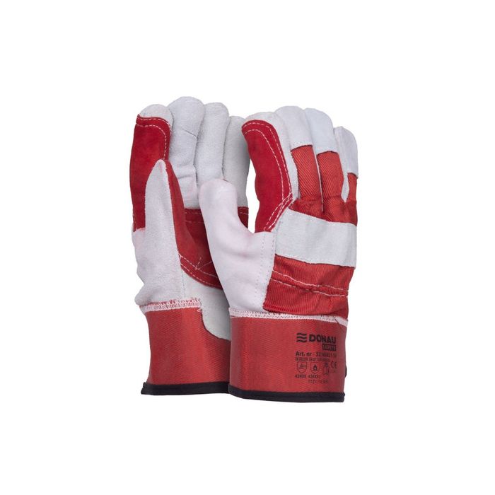 Guanti da lavoro in pelle bovina crosta grigio-rosso Donau Safety conf. 12 pz Tg. 10,5/XL - 32165431-10 main product photo