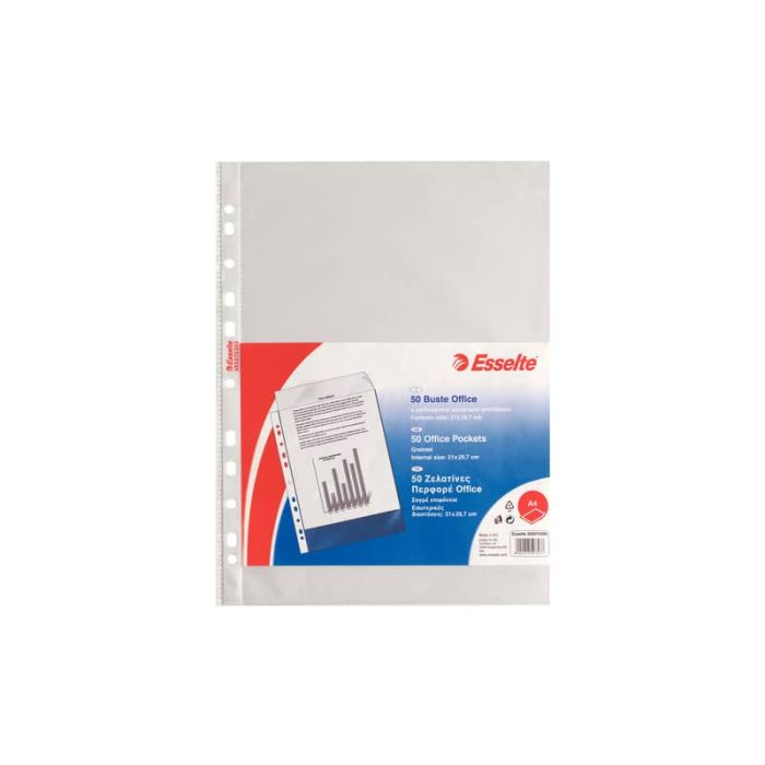 Buste a perforazione universale goffrate Esselte OFFICE 21x29,7 cm trasparente antiriflesso conf. da 50 - 395075300 main product photo