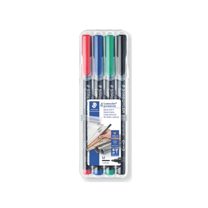 Penne a punta sintetica Staedtler Lumocolor permanent pen 317 M assortiti astuccio da 4 pezzi - 317 WP4 main product photo